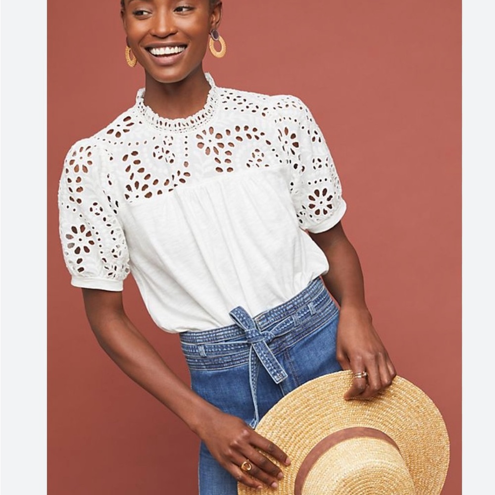 Anthropologie eri + ali White Eyelet Top